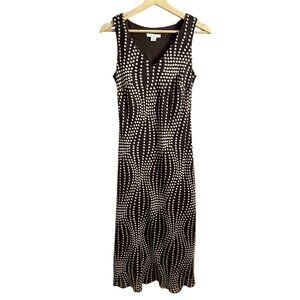 Vintage Dressbarn Polkadot Midi Slip Dress Brown 8 Bias Cut 90s Y2K Whimsygoth